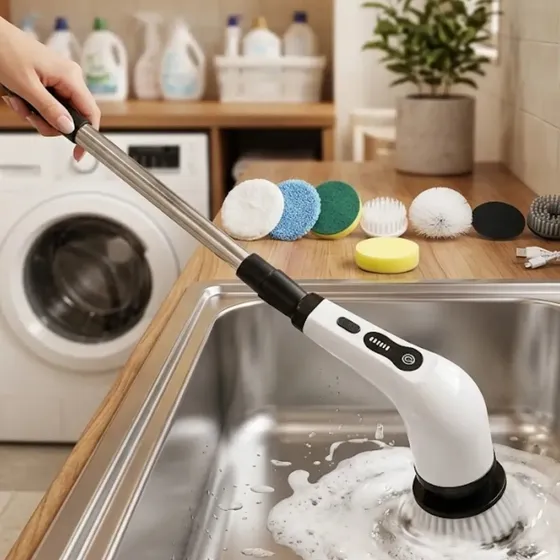 Cepillo Eléctrico Limpieza Inalámbrico 8 En 1 Recargable Cabezales Intercambiables Mango Extensible Giratorio Baño Cocina Azulejos Juntas Piso Ducha Inodoro Bacha Multifunción Profunda USB