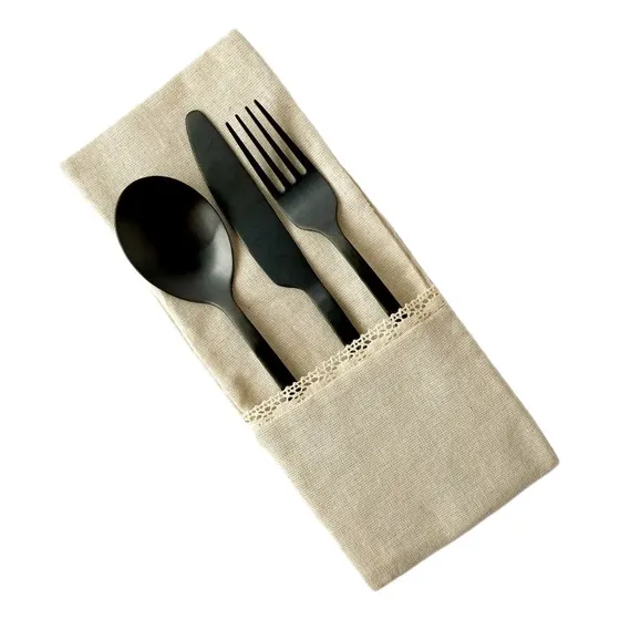 Set X 4 Portacubiertos De Liencillo Puntilla Noi Home Bazar