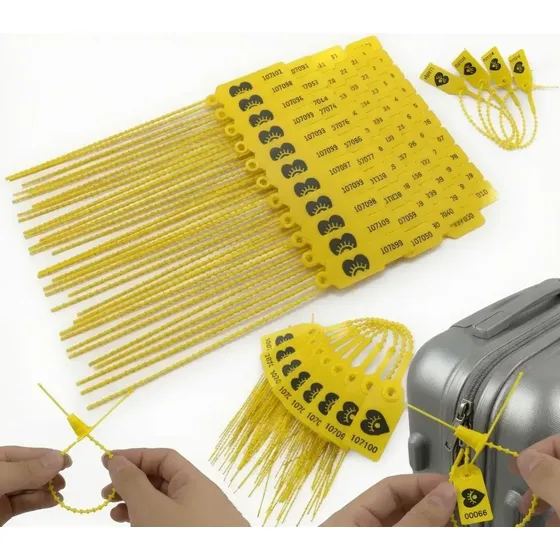 Precinto Amarillo Set X150 De Seguridad Numerados Cola De Ratón Veoquiero