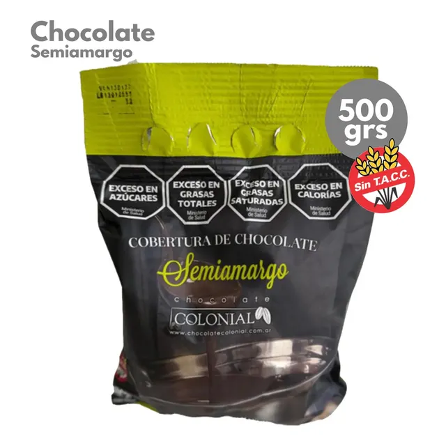 Chocolate cobertura Colonial semiamargo con sin agregado sin TACC bolsa 500 g