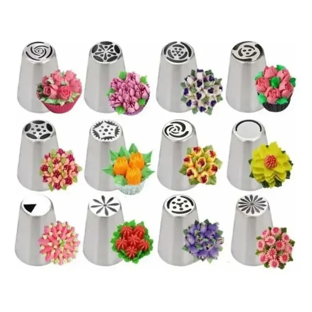 Set De 12 Picos Rusos De Acero Inoxidable Para Decorar Tortas Cupcakes Y Galletas Con Boquillas De Repostería Profesional Ideal Para Cocina Pastelería Y Panadería Creativa Levys Bazar Color Plateado