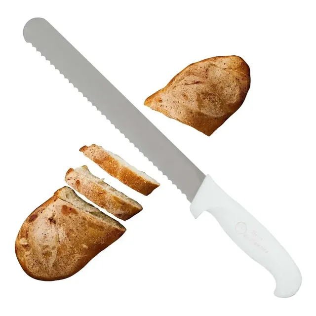 Cuchillo Serrucho Pan Torta Repostería Acero Profesional Hdr Mango Blanco- Hoja Acero