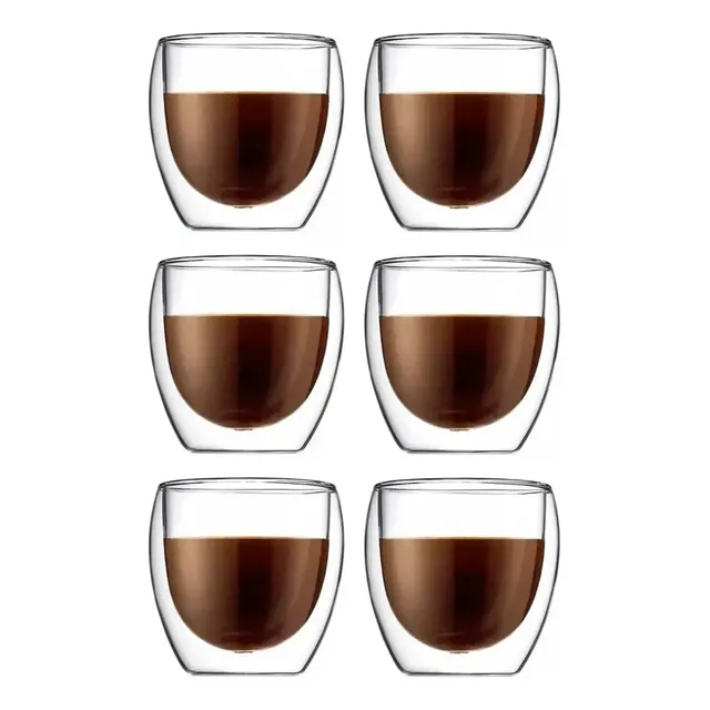 Set X6 Tazas Café Vidrio Doble Pared Borosilicato Espresso 150ml | Ideal Capuchino Latte Té Diseño Elegante | Resistente Al Calor Apto Lavavajillas Cocina Hogar Oficina Levys Bazar