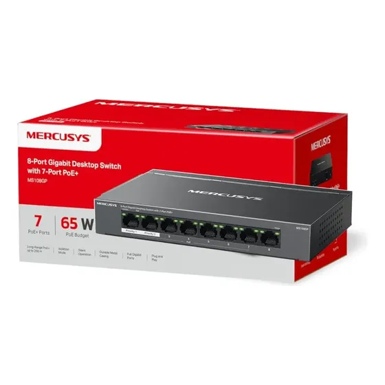 Switch Red Mercusys Ms108gp 8 Gigabit 7 Puertos Poe