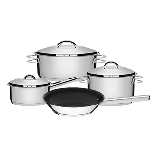 Juego De Cocina Acero Inox Triple Fondo 4 Pzs Olla Sarten Cacerolas Tramontina 65500120 Color Plateado