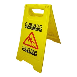 Cartel Señalización Piso Mojado Quickly Carpa Amarillo Español Inglés