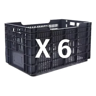 Cajon Plastico Apilable Reforzado Pack 6 Unidades Negro