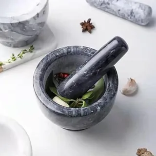 Mortero Mármol Machacador Moler Semillas Macizo Cocina Mármol/negro