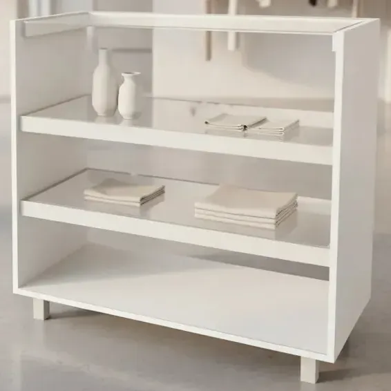 Mostrador Vitrina de Melamina Blanco para con Vidrio de 1 Metro Comercial Mueble Exhibidor Vidrio Estantes Tienda Comercio Melamina Exposición Productos Display Atención Cliente Almacenamiento