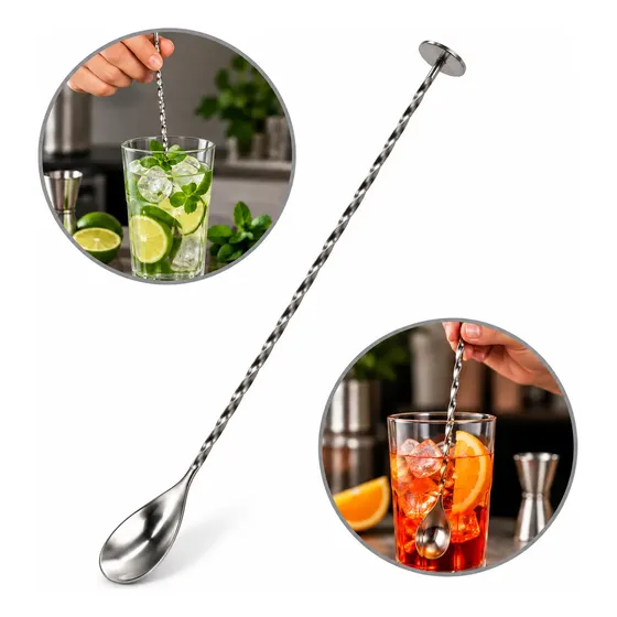 Cuchara Larga Rizada Mezcladora Bar Bebidas Cocteleria 30 Cm