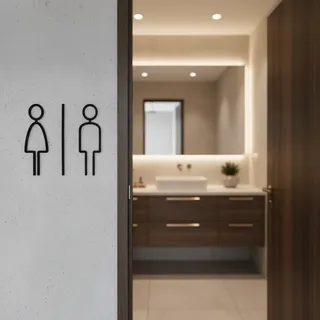 Cartel Para Baño Acrílico Señalética 15x7 Cm Dos Figuras Negro Y Dorado