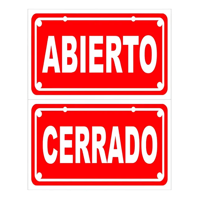 Cartel Abierto Cerrado 10x20 C/ Sopapa Y Tanza Doble Faz