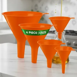Set X4 Embudos De Plastico Multiuso Cocina Liquidos Embudo Grande para Cocina Auto y Hogar Ideal para Trasvasar Líquidos y Sólidos Apto para Aceite Combustible Agua Granos Harina Mas Resistente Fácil