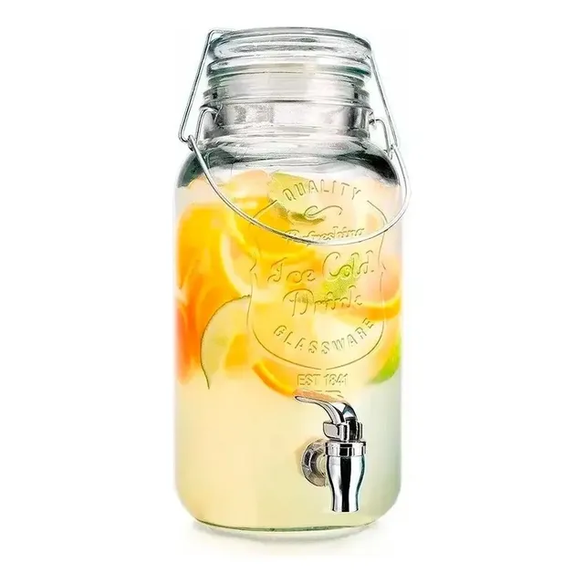 Frasco Dispenser Canilla Soporte Vidrio 3.6 Litros Cierre Hermetico Jugos - | Bebidas Con Tapa Hermética | Ideal Jugos, Limonadas Y Cócteles | Uso Doméstico O Eventos Levys Bazar