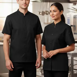 Chaqueta Negra Cuello Mao Cocina, Sanidad, Chef, Unisex