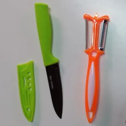 Cuchillo Puntilla + Pela Papas Doble + Tijera Mango Plastico
