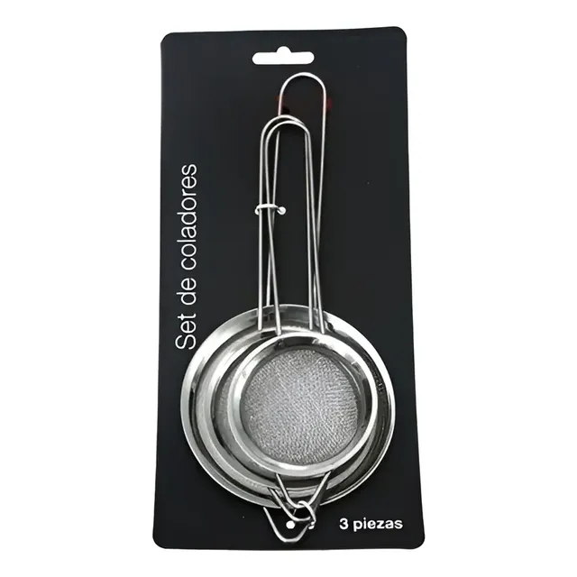 Colador Tamizador Malla Fina X3 Acero Inox C/mango 7-8-10 Mm Plateado