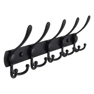 Perchero Pared Organizador Ropa 5 Ganchos Triples Reforzado Color Negro Marca Raitot