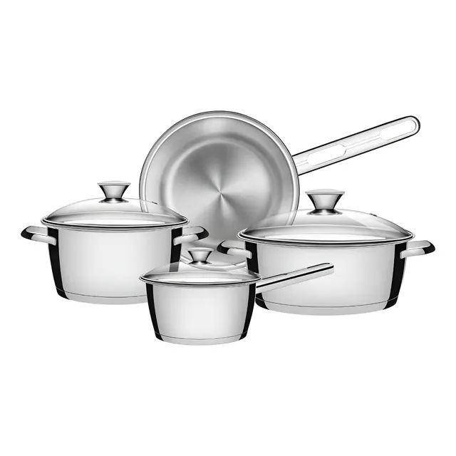Juego De Ollas Tramontina Allegra Set 4 Pzs Acero Inoxidable Color Plateado