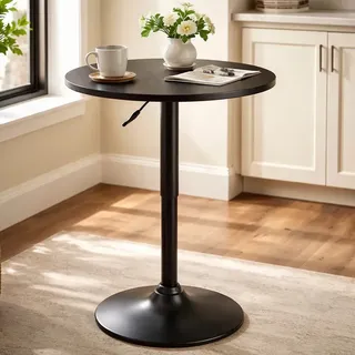 Mesa Alta Bar/ Barra Desayunador Regulable Redonda Mdf Negro