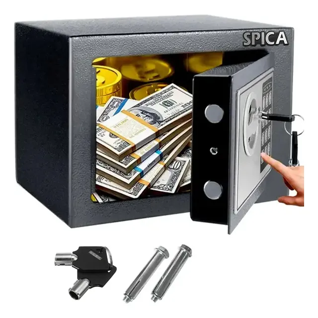 Caja Fuerte Spica Cf-01 Acero Reforzado Digital + Llave Color Negro