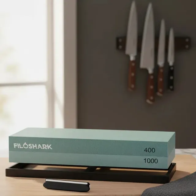 Piedra De Afilar Filoshark 400 1000 Base De Silicona + Guia