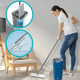 Mopa Plana Balde Doble Con Escurridor Incluye 4 Paños Color Azul