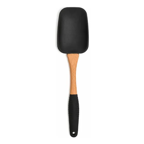 Espatula Gastronomica Lengua Silicona Bambú Reposteria Negro