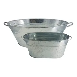 Set X 2 Fraperas Ovales Chapa Galvanizadas Con Manijas Plateado Oval