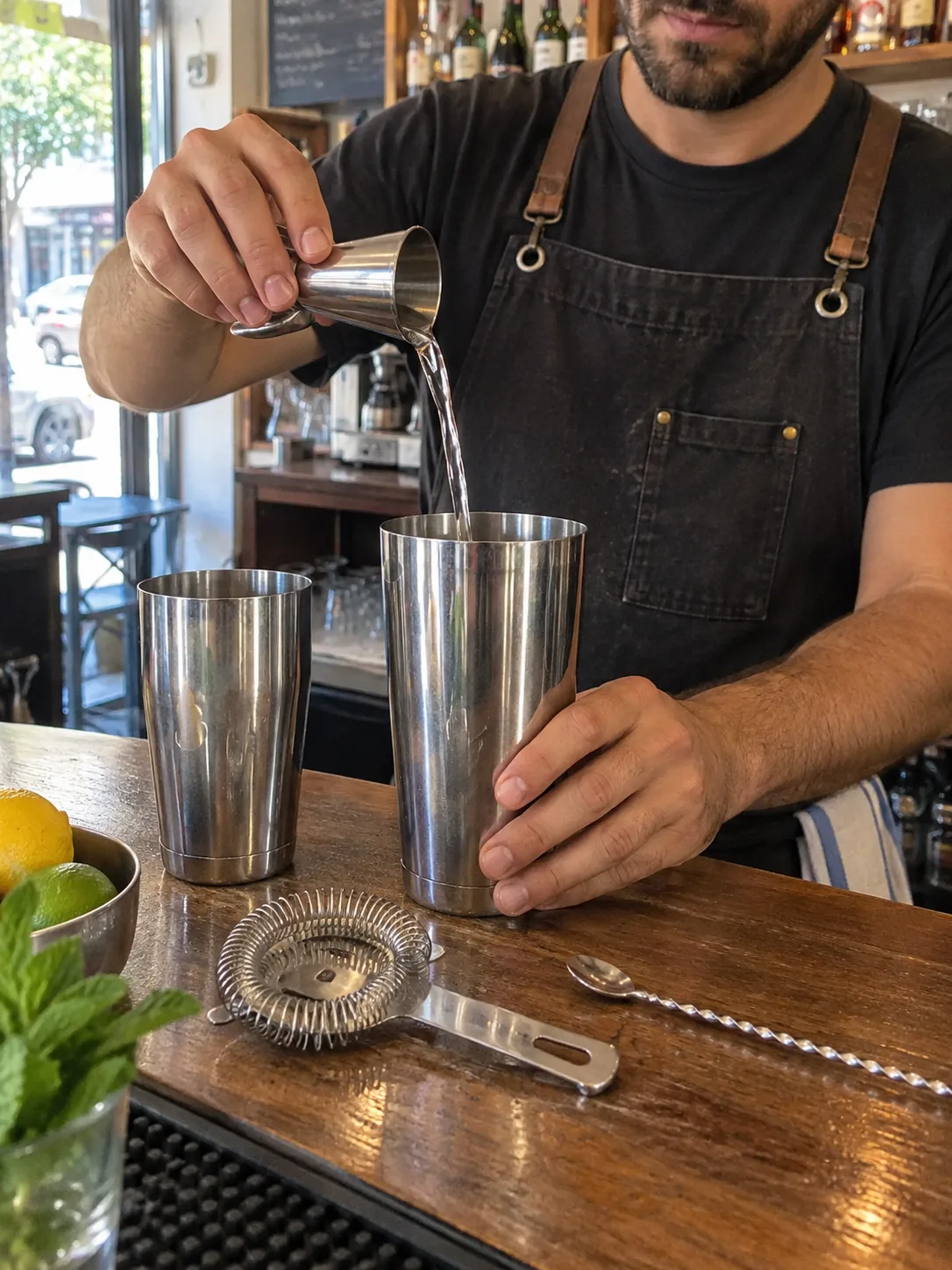 Coctelera en un entorno gastronómico · ilustración creada con IA